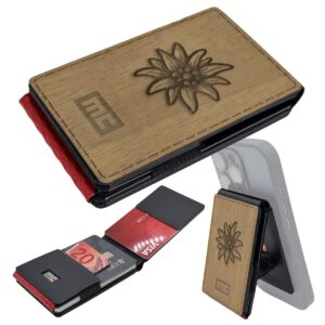 MAGIC CLIP MagSafe Swiss Wallet Kartenetui Walnuss Edelweiss mit RFID Schutz