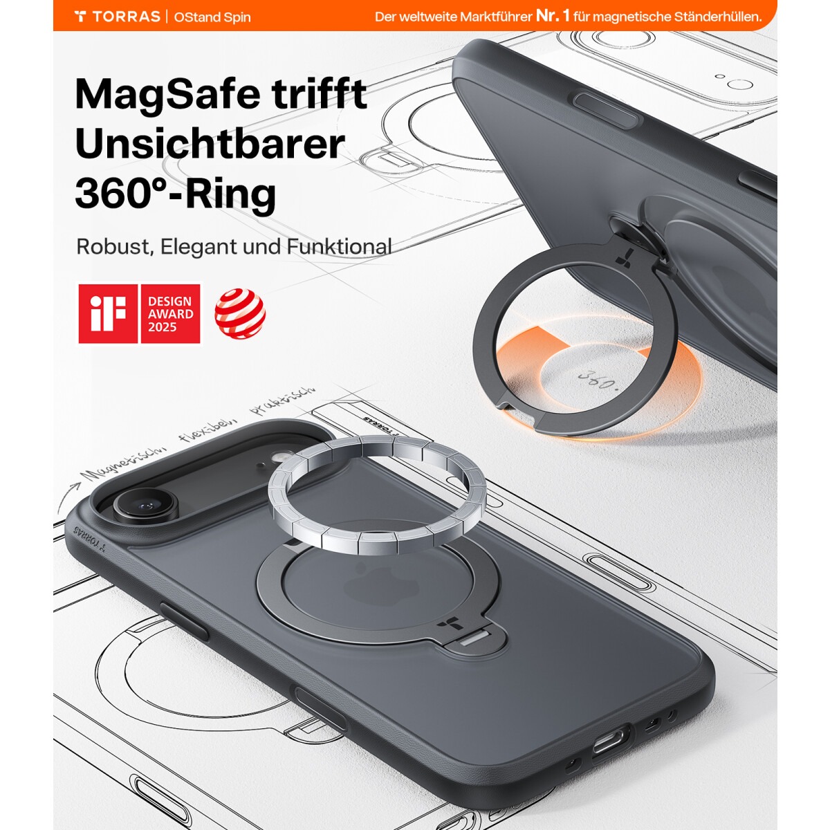 TORRAS Ostand 360° Spin Schutzhülle mit Standring für iPhone Air – Bild 5