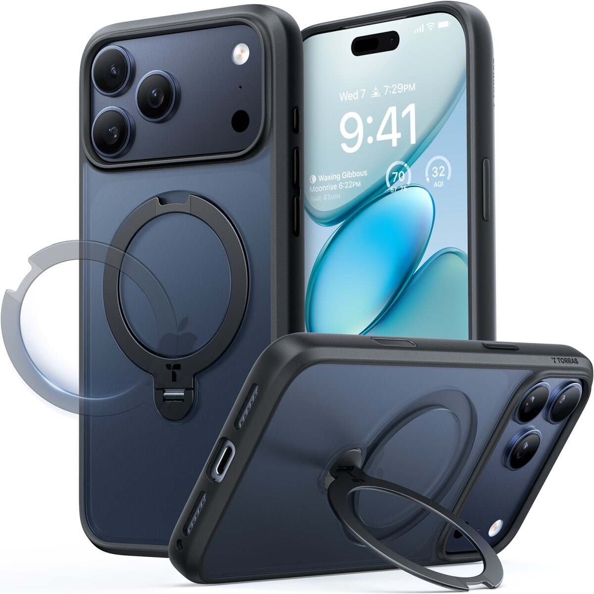 TORRAS Schutzhülle mit 360° Standring Schwarz für iPhone 17 Pro Max – Bild 2