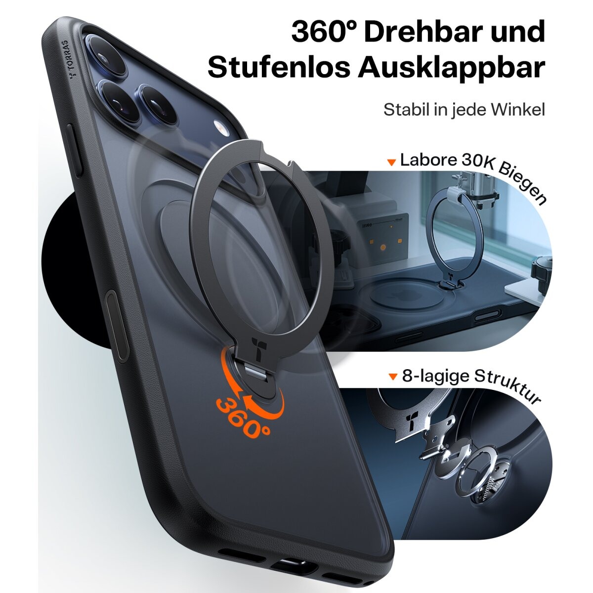 TORRAS Schutzhülle mit 360° Standring Schwarz für iPhone 17 Pro Max – Bild 3