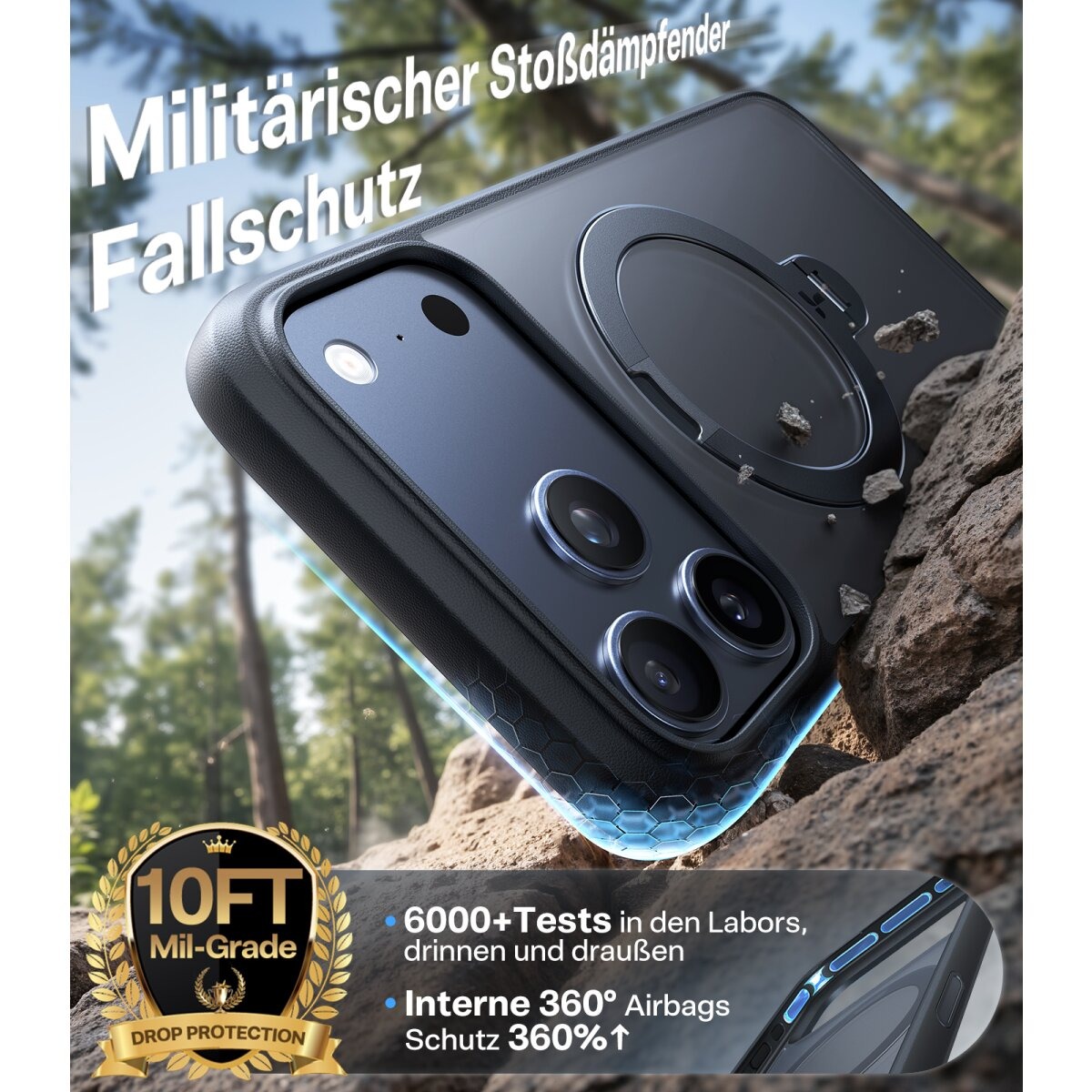 TORRAS Schutzhülle mit 360° Standring Schwarz für iPhone 17 Pro Max – Bild 8
