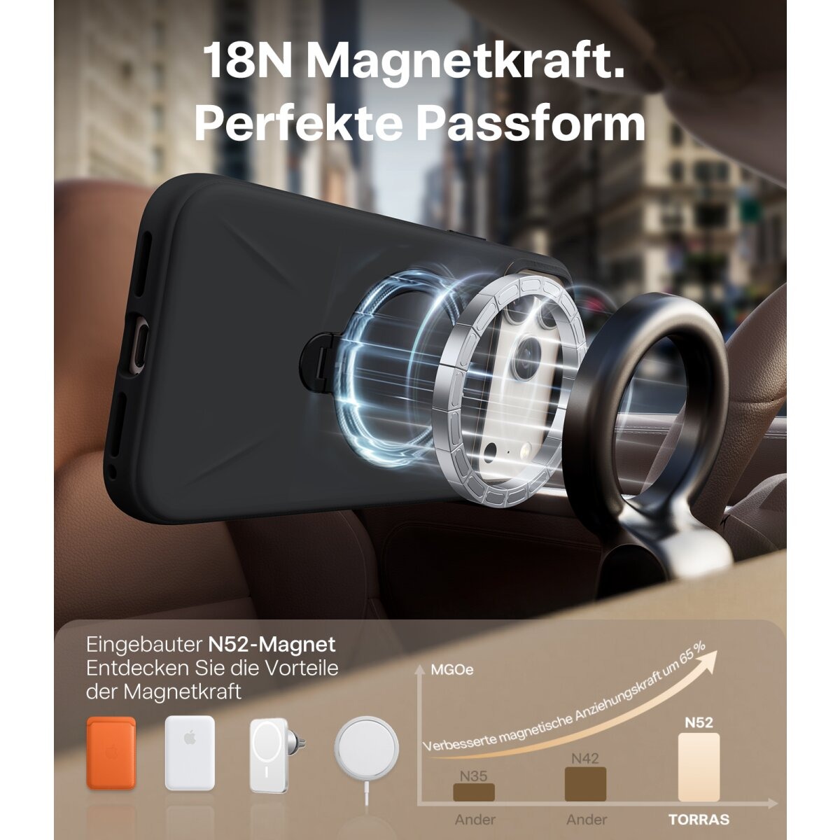 TORRAS Softune Schutzhülle mit 360° Standring Schwarz für iPhone 17 Pro Max – Bild 2