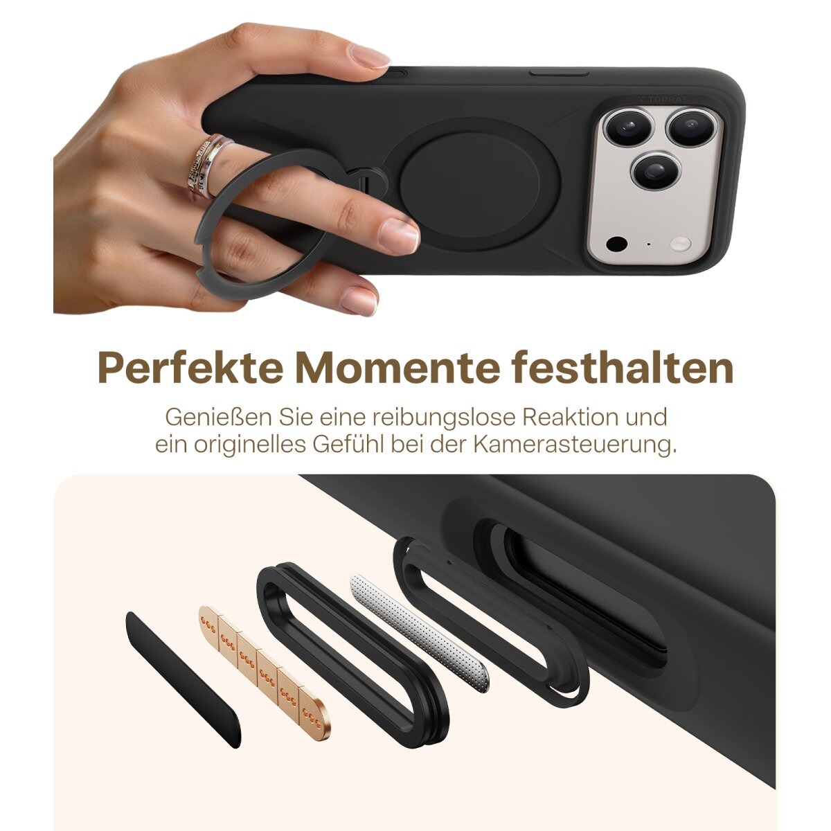 TORRAS Softune Schutzhülle mit 360° Standring Schwarz für iPhone 17 Pro Max – Bild 3