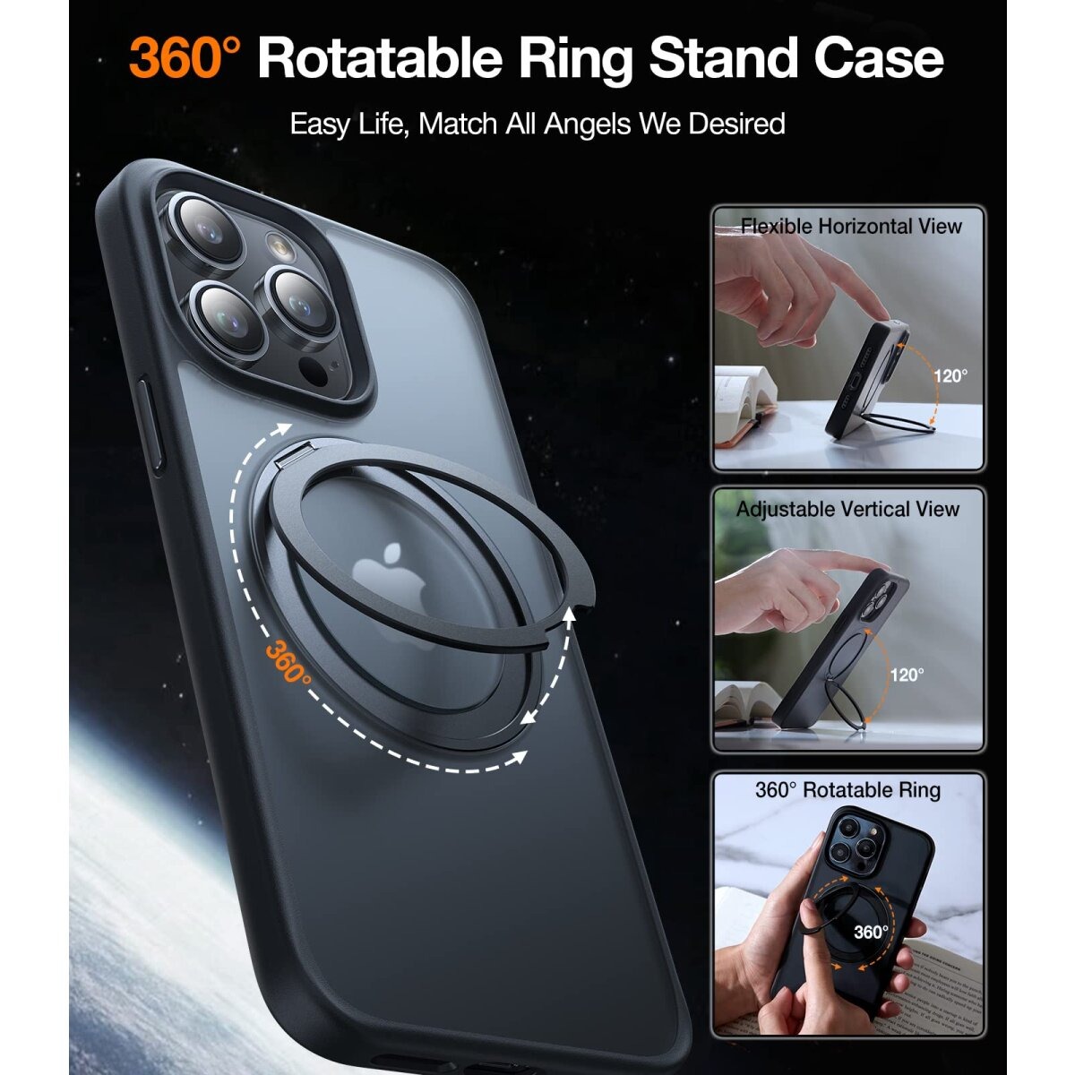TORRAS UPRO Ostand Pro Schutzhülle iPhone 14 Pro Max 360 Grad Rotation Magnet Kickstand – Bild 3