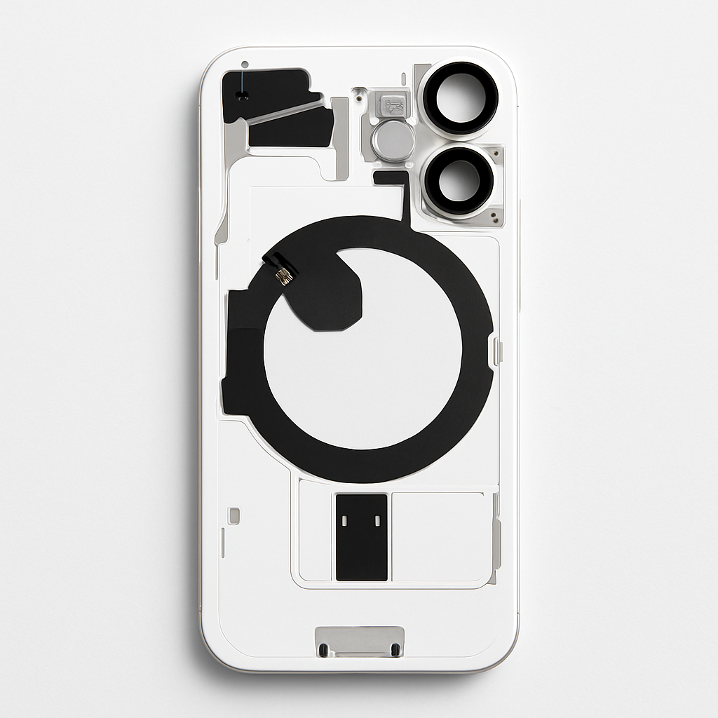 iPhone 16 Rückglas komplett weiss mit Flexkabel Magsafe