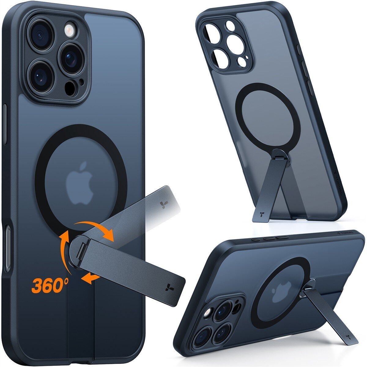 TORRAS Schutzhülle mit 360° Kickstand für iPhone 16 Pro Schwarz – Bild 2