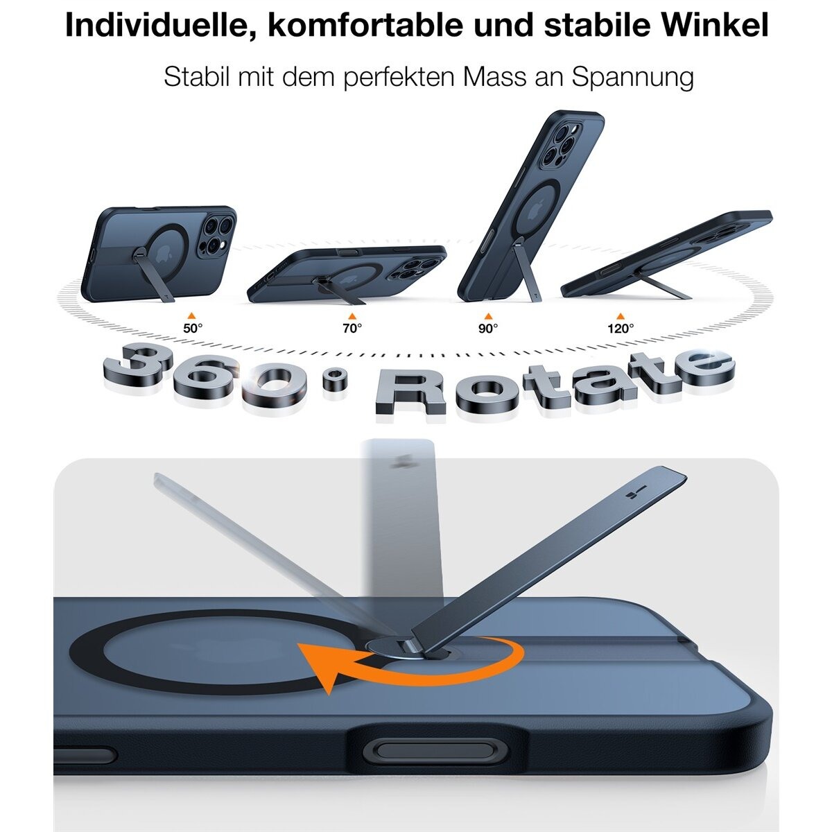 TORRAS Schutzhülle mit 360° Kickstand für iPhone 16 Pro Schwarz – Bild 3